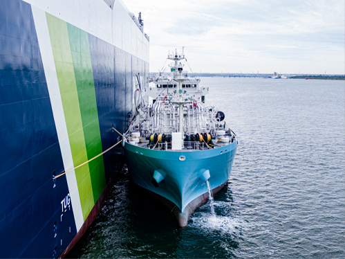 LNG bunkering vessel Kaguya conducts first ship to ship fuel supply. Image: NYK Line