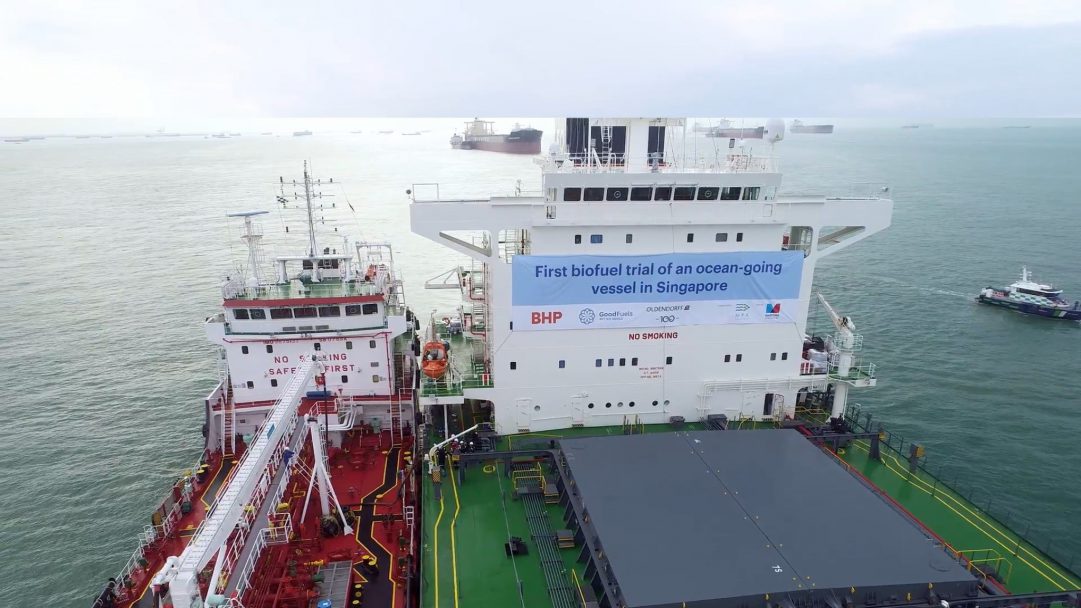 First biofuel trial of an ocean-going vessel in Singapore. Image: Oldendorff