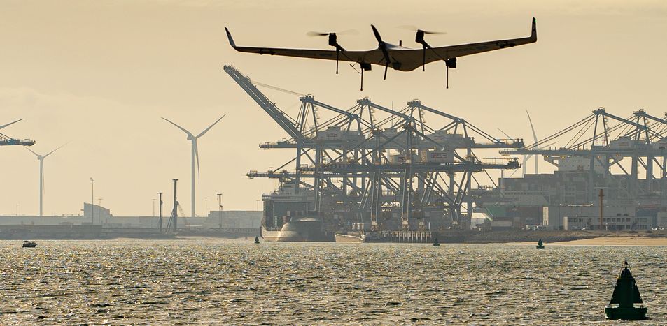 Successful pilot with long-range drone in the port of Rotterdam. Images: Port of Rotterdam