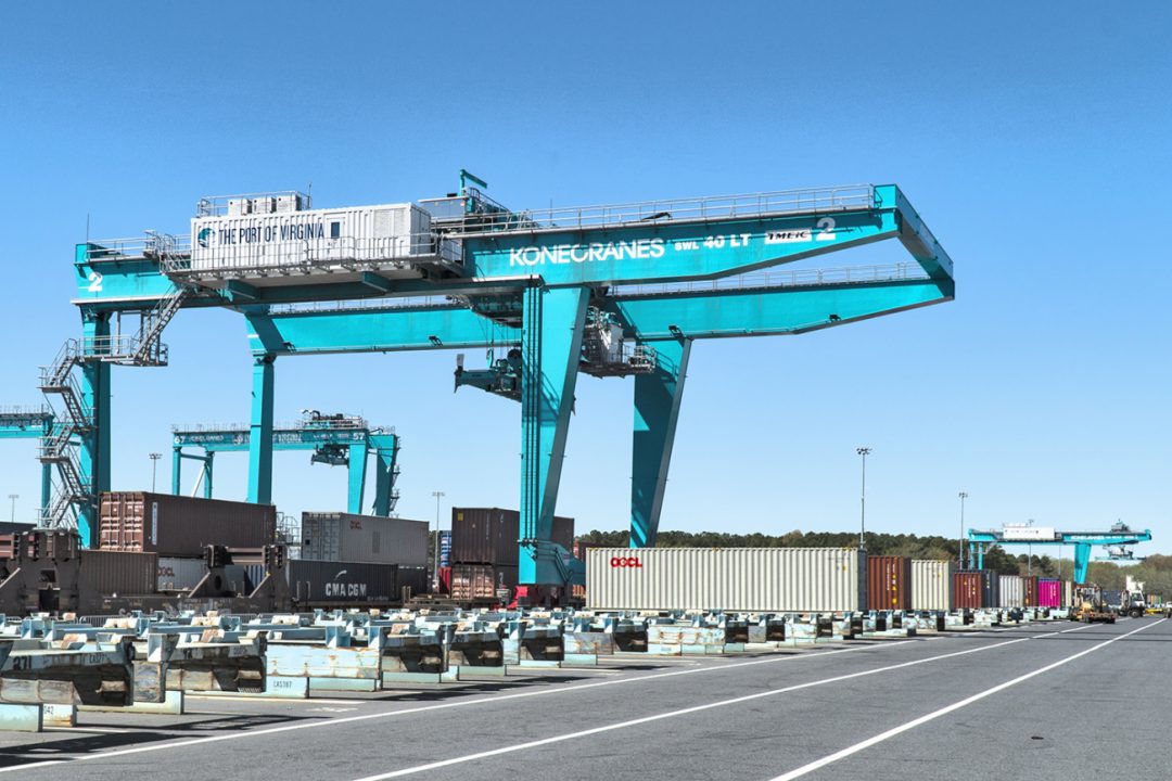 Konecranes delivers three more Rail-Mounted Gantry cranes to Port of Virginia. Image: Konecranes