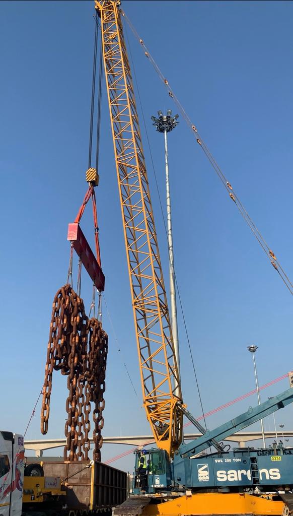 Sarens loads-out mooring heavy chains and reels in Mozambique. Image: Sarens
