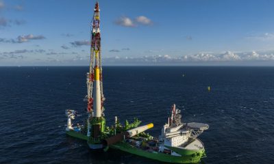 DEME Offshore installs its final XXL monopile at Arcadis Ost 1 offshore wind farm. Image: DEME