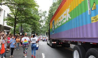 Maersk's rainbow 40' container participates in the Charlotte Pride Parade. Image: Maersk
