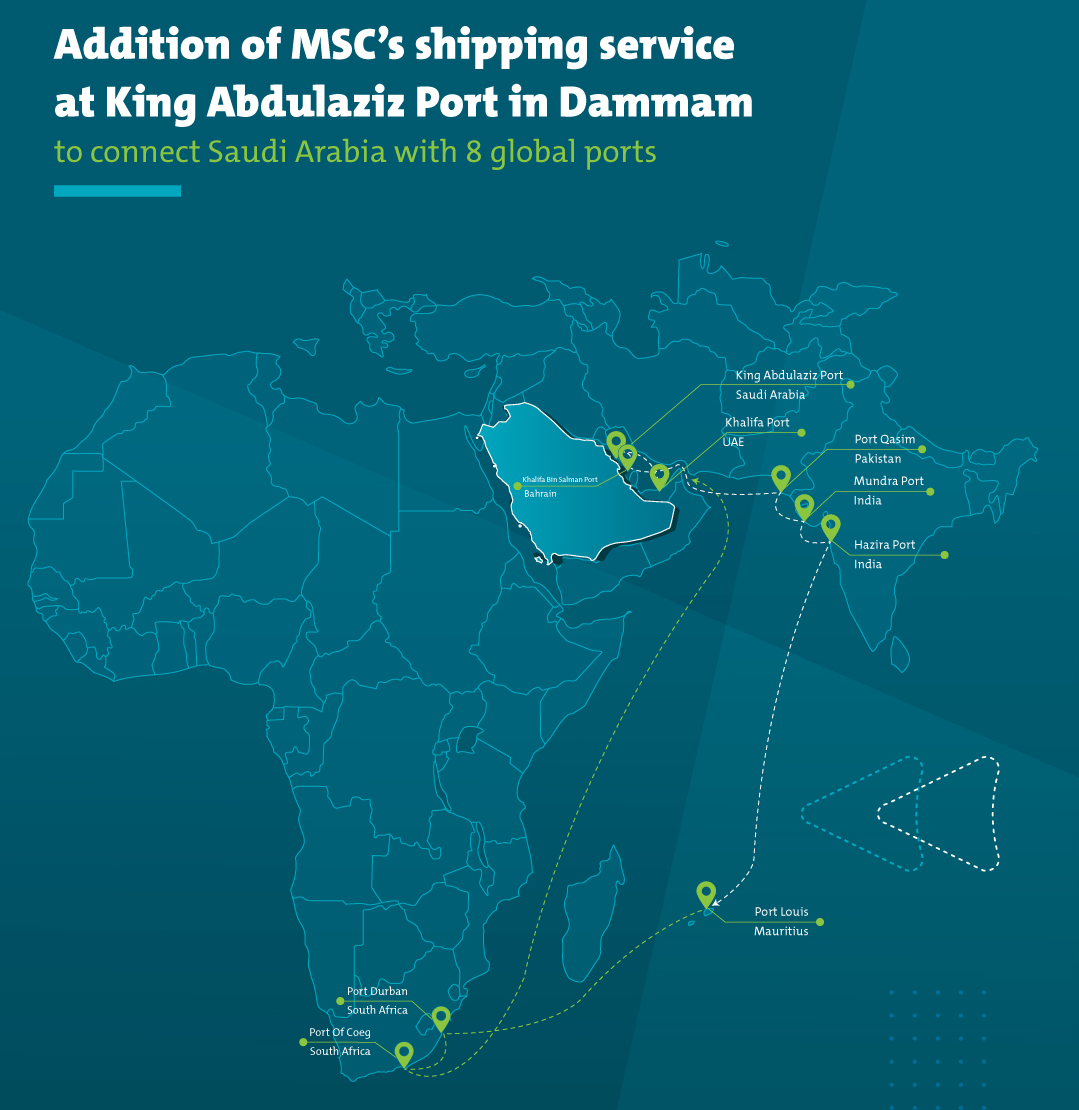 Addition of King Abdulaziz Port to a new freight service operated by MSC. Image: Saudi Ports Authority