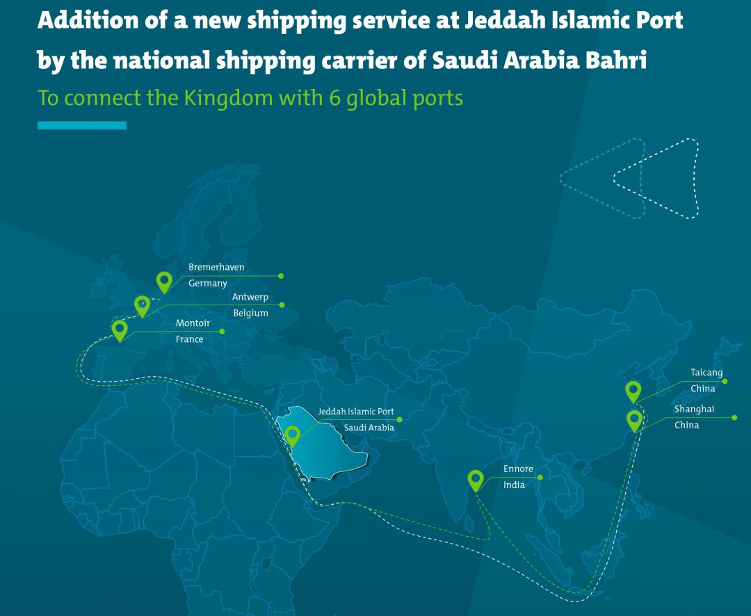Mawani and Bahri add a new freight service connecting Europe and Asia. Image: Saudi Ports Authority