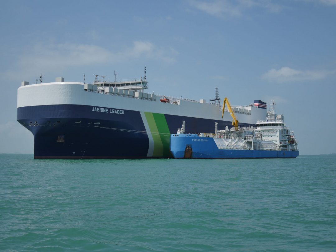 NYK and FueLNG complete first bunkering of PCTC in Singapore. Image: NYK Line
