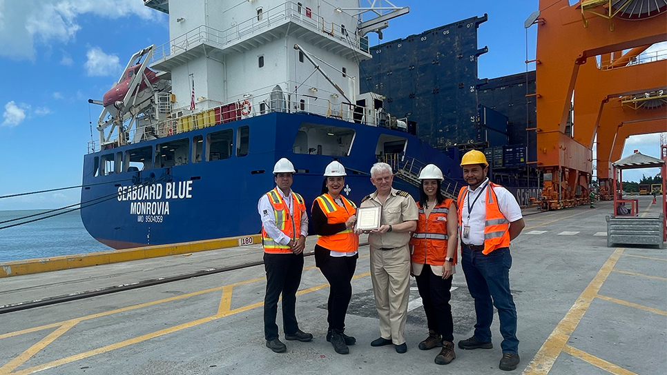 Puerto Cortés handles its first LNG-powered ship Seaboard Blue. Image: ICTSI