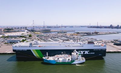 NYK LNG-fueled PCTC participates in first LNG bunkering in Nagoya. Image: NYK Line