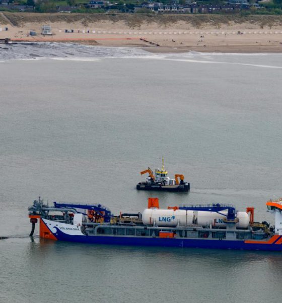 Van Oord’s LNG-powered sister vessels join forces protecting the coast. Image: Van Oord