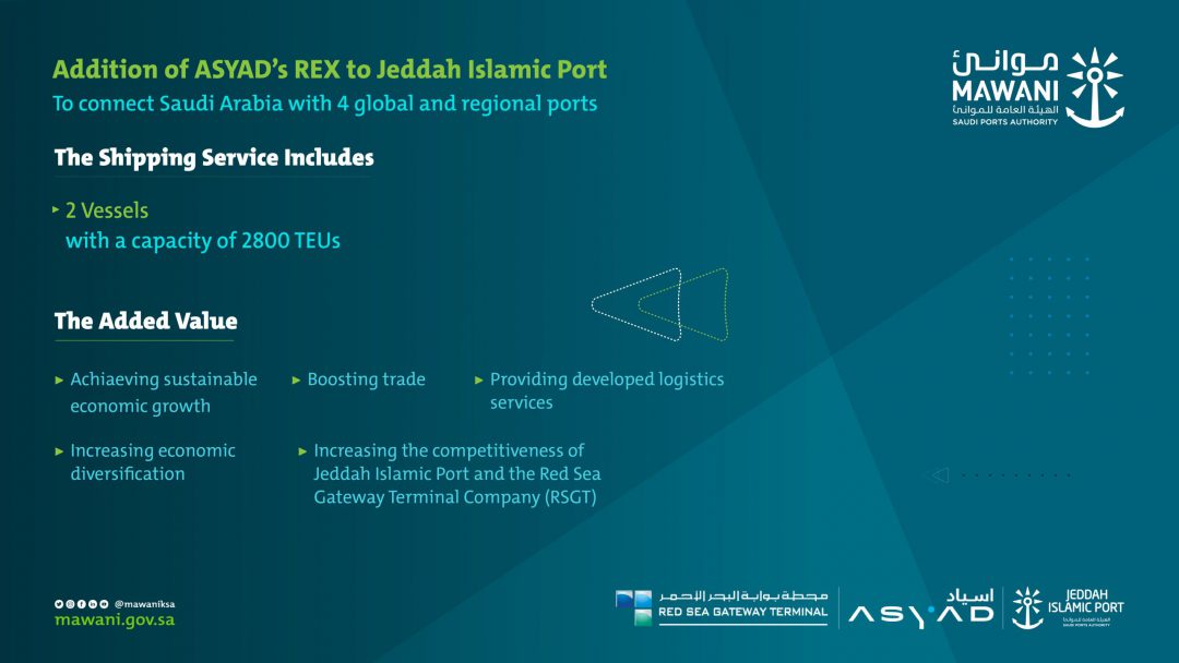 Asyad Line adds Jeddah Islamic Port to the REX shipping service. Image: Saudi Ports Authority